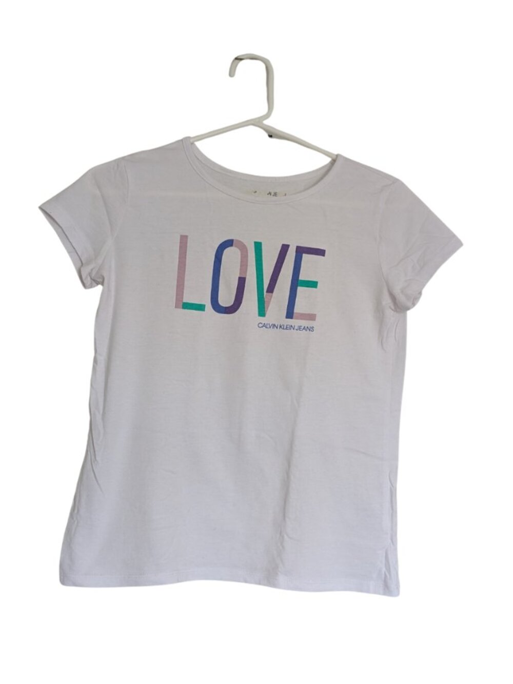 Calvin Klein Jeans Girls 14-16 White Love Graphic Tee Cotton Blend